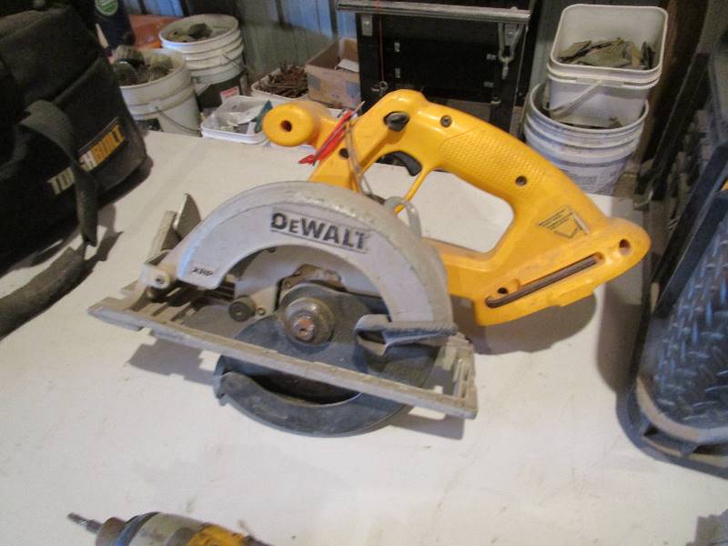 lot 245 image: 18v DeWalt Tools (all need work)  20 non working Batteries