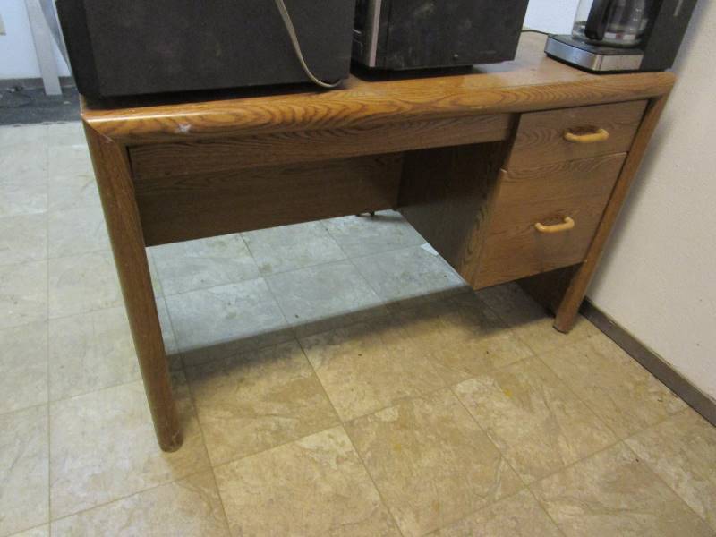 lot 324 image: Desk, 2 Microwaves, Coffee Pot