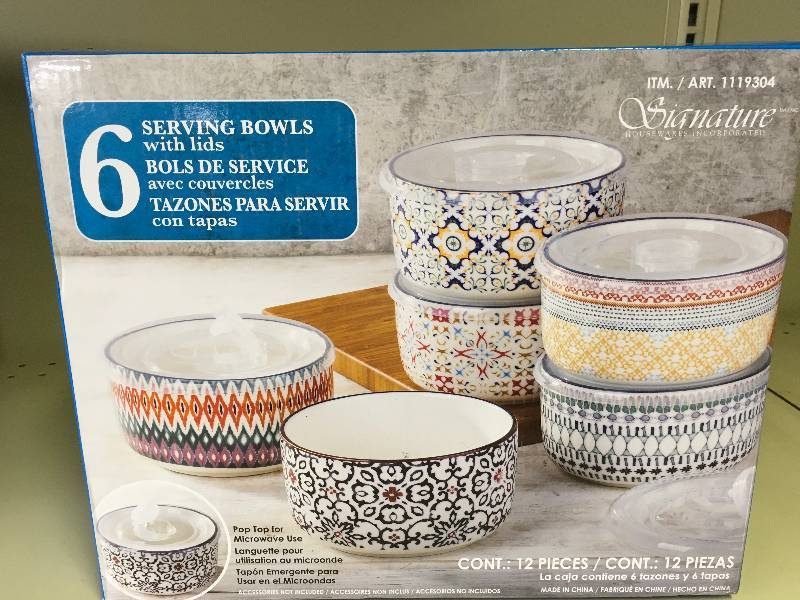 Signature 6 Serving Bowls W Lids, Retail $17.99