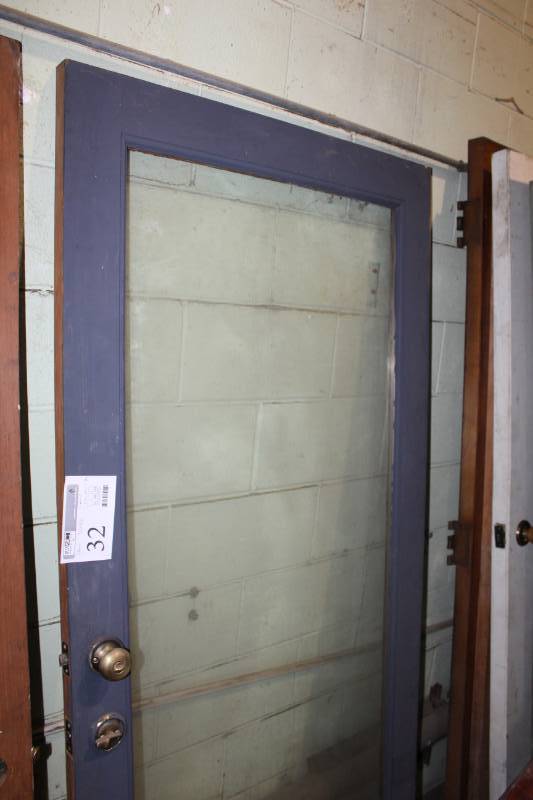 lot 32 image: Lot of (2) Doors - Full Length Glass w Hardware, 6-panel wood