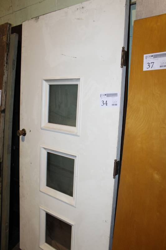 lot 34 image: Door w 3-Glass Windows, Hardware