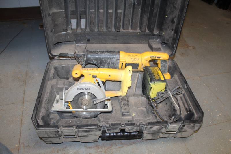 lot 613 image: DeWalt Cordless Circular Saw, Reciprocating Saw w Case