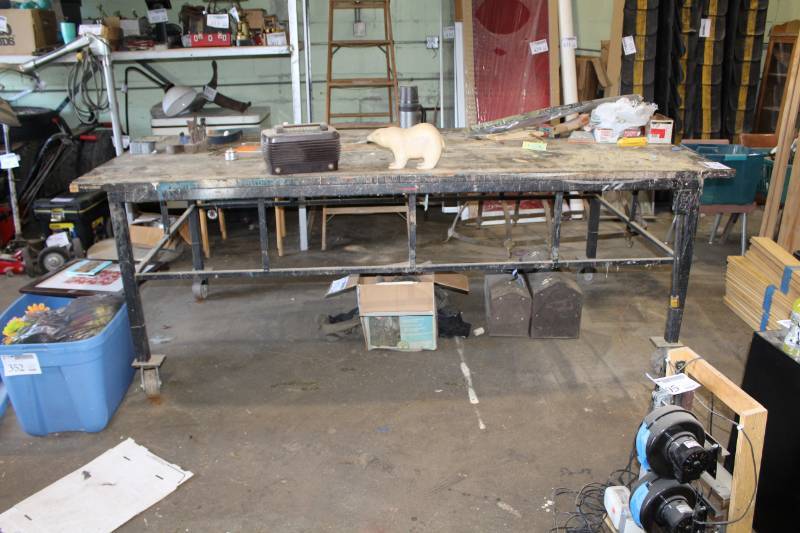 lot 367 image: Work Table w Caster Wheels