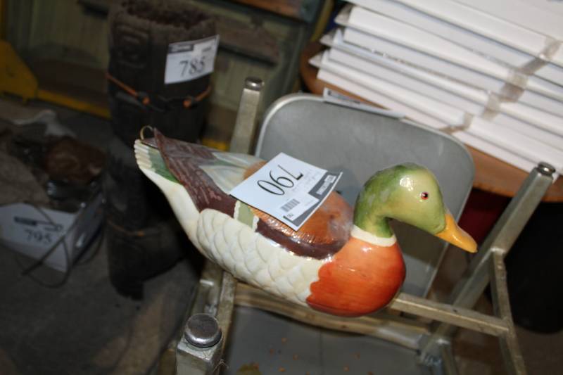 lot 790 image: Hand Carved Hand Painted Wood Mallard Duck by Marv 1997