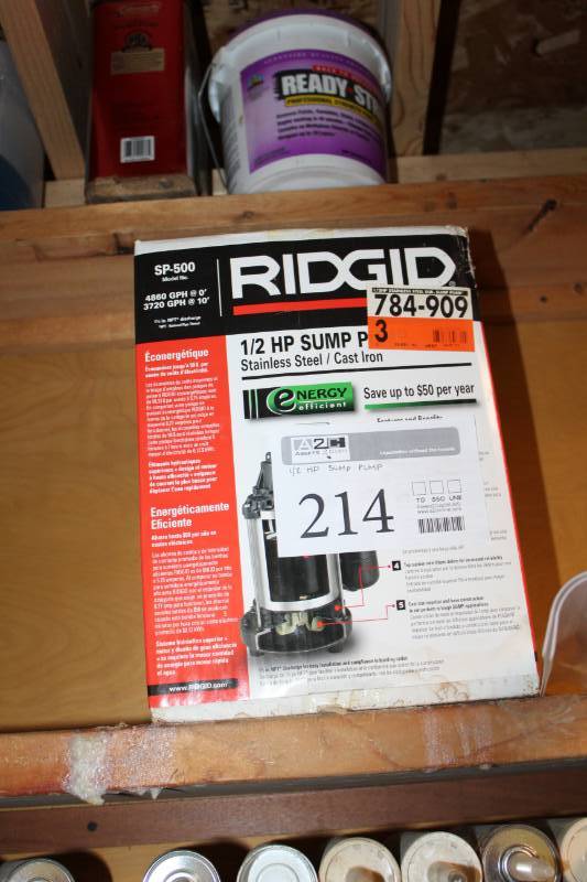 lot 214 image: Ridgid 12hp Stainless Steel Cast Iron Sump Pump