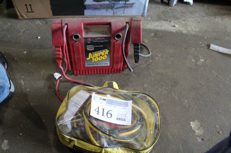 lot 416 image: Century 12VDC Rechargable Power Source Portable Engine Starting Jumper 1000 Jump Starter, Jumper Cables