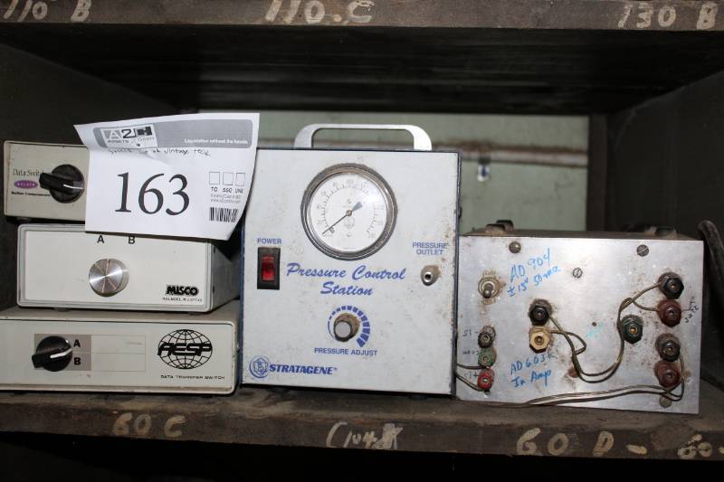 lot 163 image: Vintage Tech Devices - Stratagene Pressure Control Station, AESP Data Transfer Switch, Misco Switch