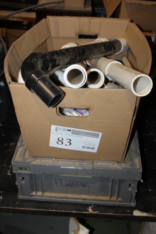 lot 83 image: Lot of (2) Boxes of Plumbing Hardware - Pipe Fittings, Faucets, Misc.