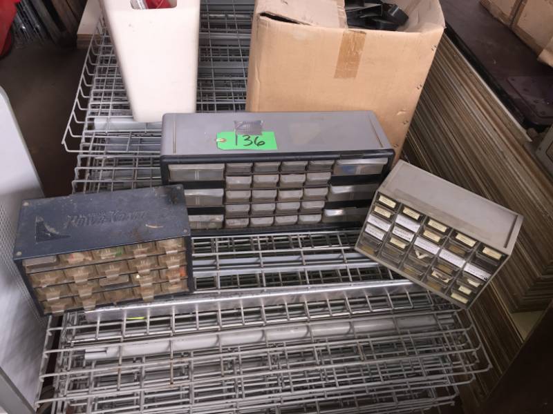 lot 136 image: 3 units multi-drawer cabinets for small parts
