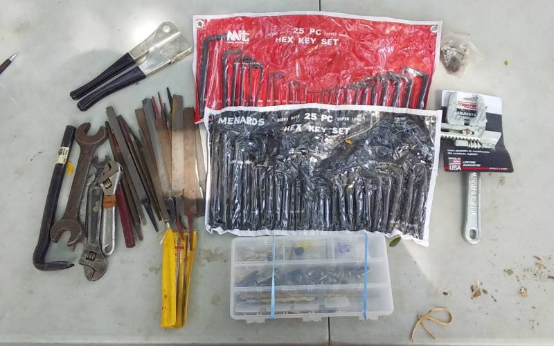 lot 23 image: Lot Of 2-25 Piece Hex Key Sets, Files, Wrenches, Adjustable Combination Wrench, Rivet Gun