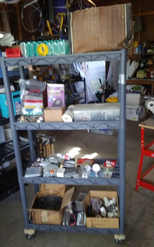 lot 64 image: Shelf On Wheels & Contents-All Hardware Related