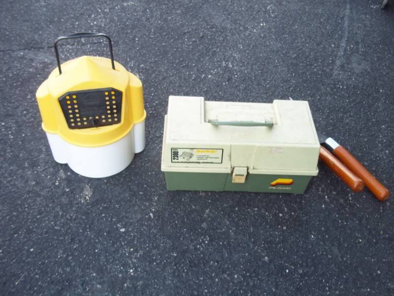 lot 57 image: Minnow Bucket, Tackle box and Hedge trimmers