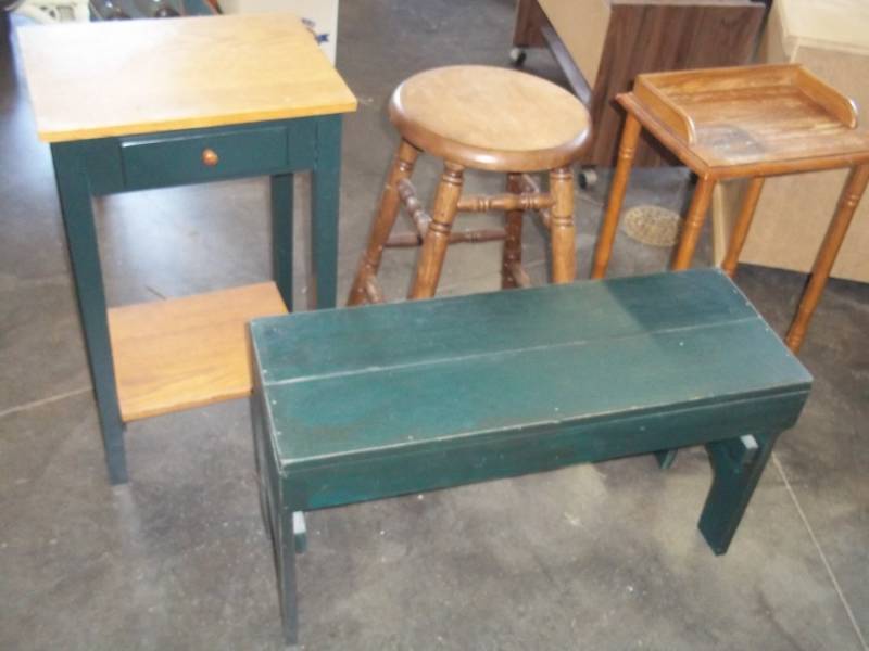 lot 83 image: Night Stand, Stool, Phone Stand and small bench