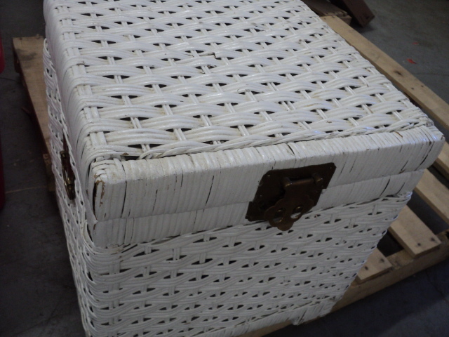 wicker trunk, book and Christmas ho...