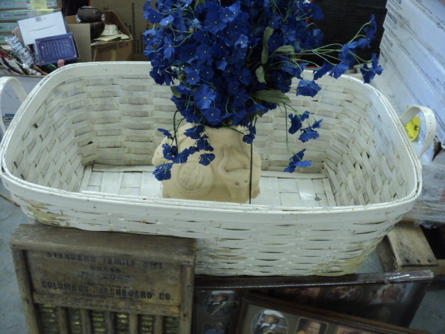 wicker basket, vase and flowers, pi...