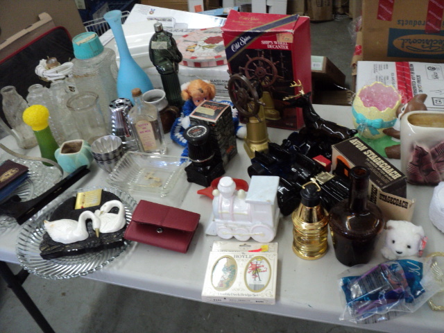 tote of Avon bottles and glassware...