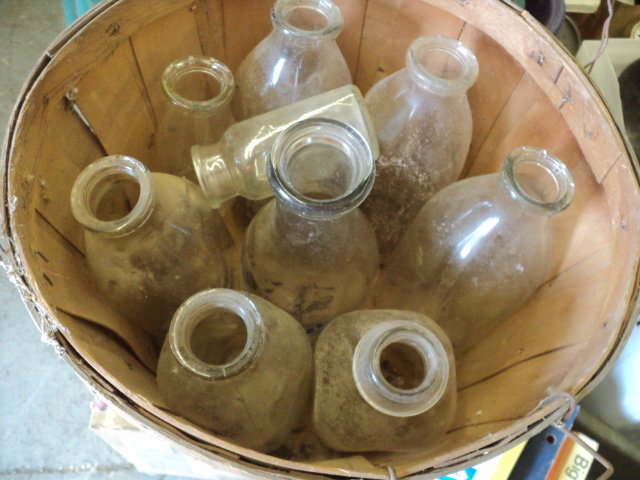 basket of milk bottles...