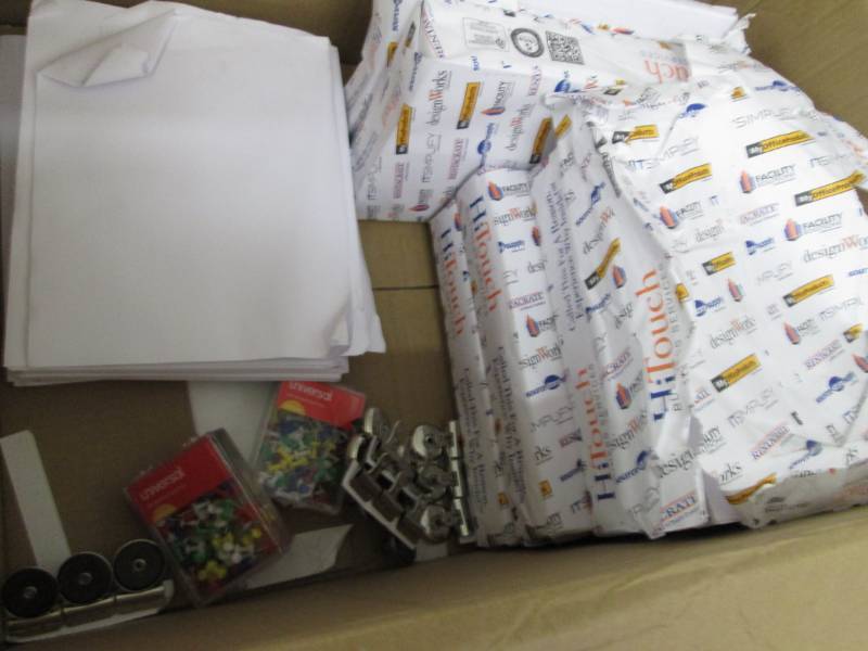 lot 118 image: 7 Open Reams Copy Paper, Push Pins,...