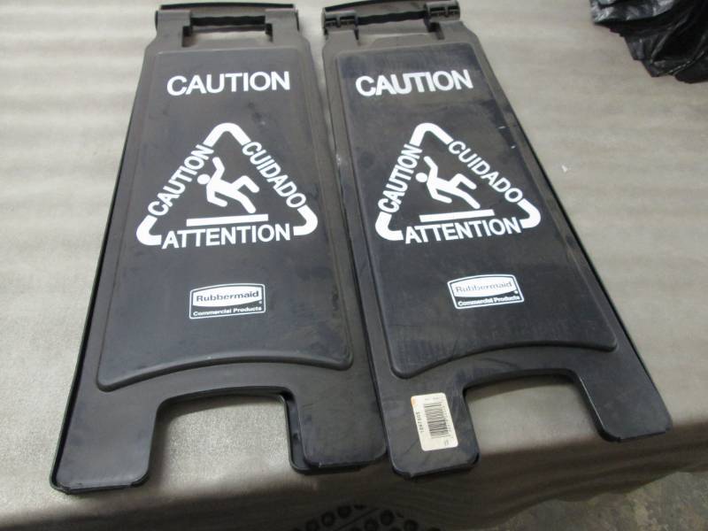 lot 129 image: Lot of 2 Rubbermaid Caution Signs...