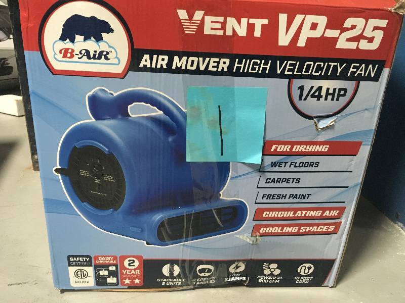 lot 1 image: B-AIR 14 HP Air Mover for Water Damage Restoration Carpet Dryer Floor Blower Fan Home and Plumbing Use, Blue in working conditions