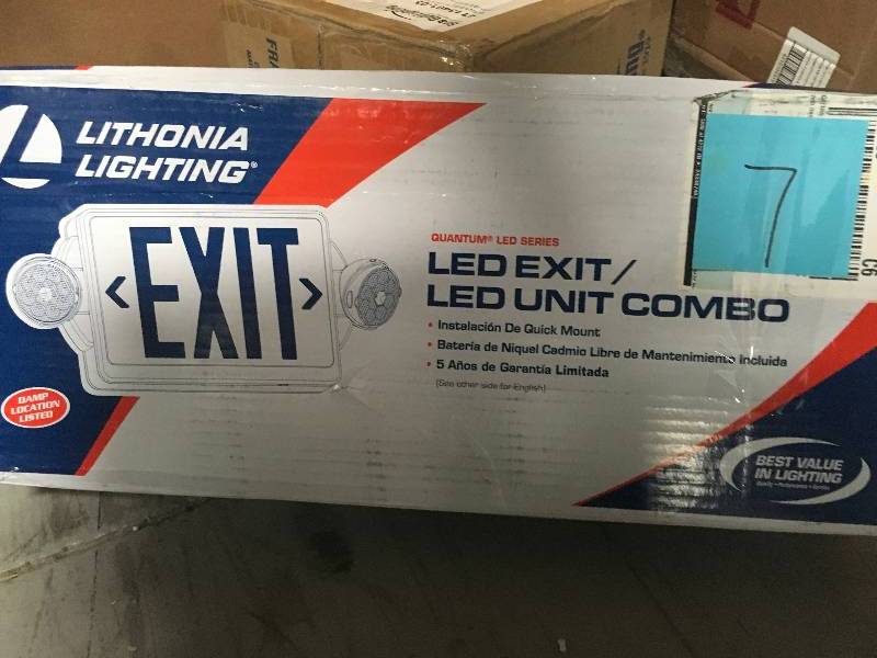 lot 7 image: Lithonia Lighting LHQM LED R M Combo Exit SignEmergency Light, LED, 2-Head, Red