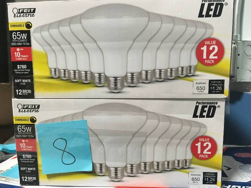 lot 8 image: Feit Electric 13-Watt (65W Equivalent) Br30 Medium Base (E-26) Soft White Dimmable LED Flood Light Bulb- 2 boxes of 12 Pack each