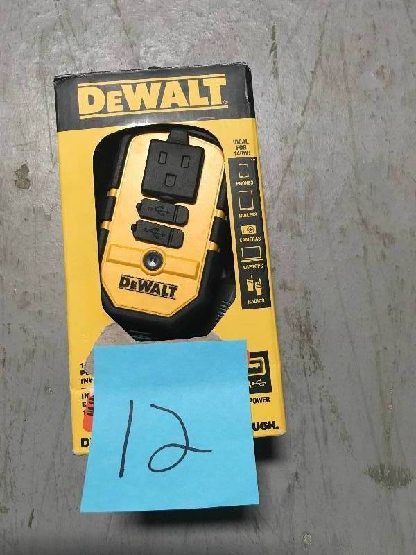 lot 12 image: Dewalt 140-Watt Power Inverter with Dual USB Ports in Good Conditions