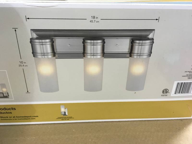 lot 39 image: Hampton Bay 3-Light Brushed Nickel Wall Vanity Fixture in Working Condition