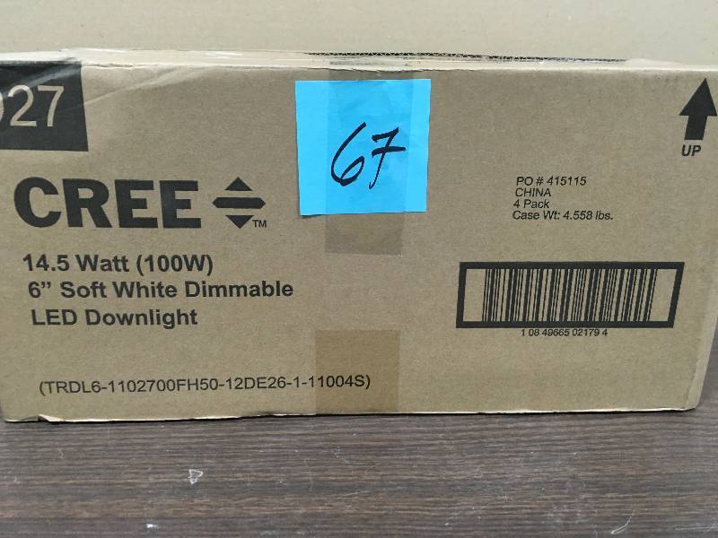 lot 67 image: Cree 100W Equivalent 2700K Soft White Integrated LED Recessed Downlight set of 4