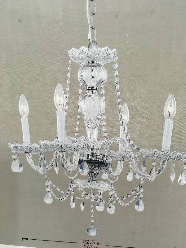 lot 92 image: Hampton Bay Lake Point 4-Light Chrome and Clear Crystal Chandelier new