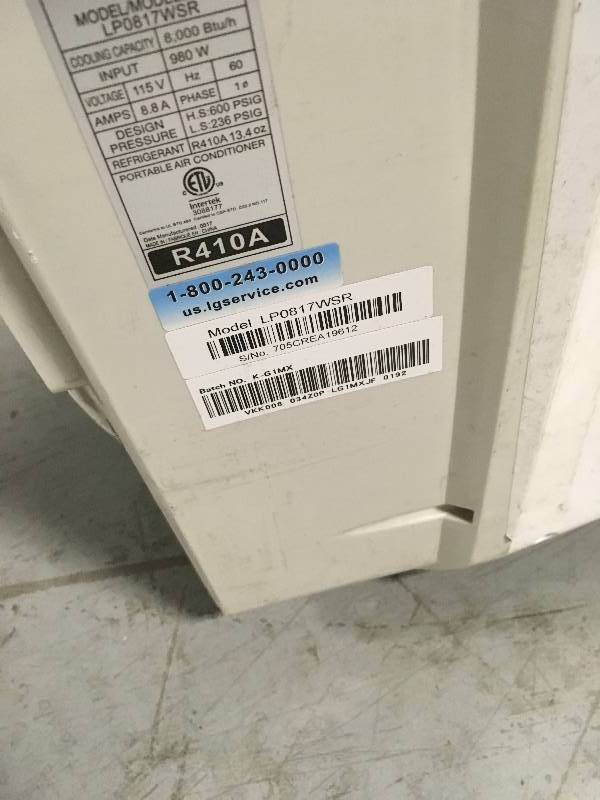 lot 98 image: LG - 8000-BTU Portable Air Conditioner used missing attachments and window exhaust used in working condition