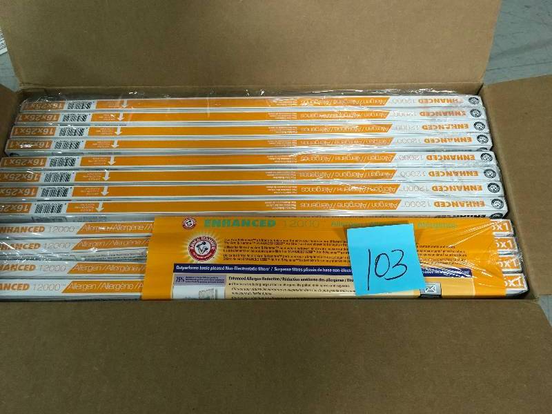lot 103 image: Lot of 12 New Arm & Hammer Odor, Allergen & Pet Dander Control Electrostatic Air Filter 16x25x1