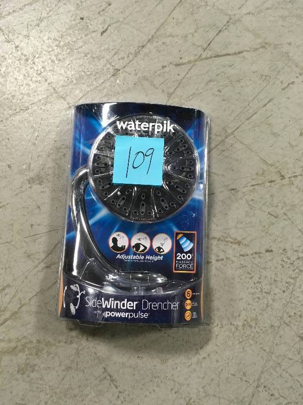 lot 109 image: Waterpik Sidewinder 6-Spray 7 in. Rainfall Showerhead in Chrome in Good Condition