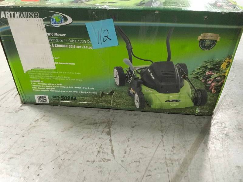 lot 112 image: Earthwise 14 in. 120-Volt Corded Electric Walk Behind Push Lawn Mower in Good Condition