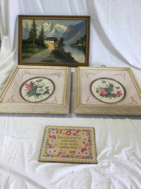 lot 8 image: Vintage - Original Oil Painting - 2 Shadow Flower picture boxes