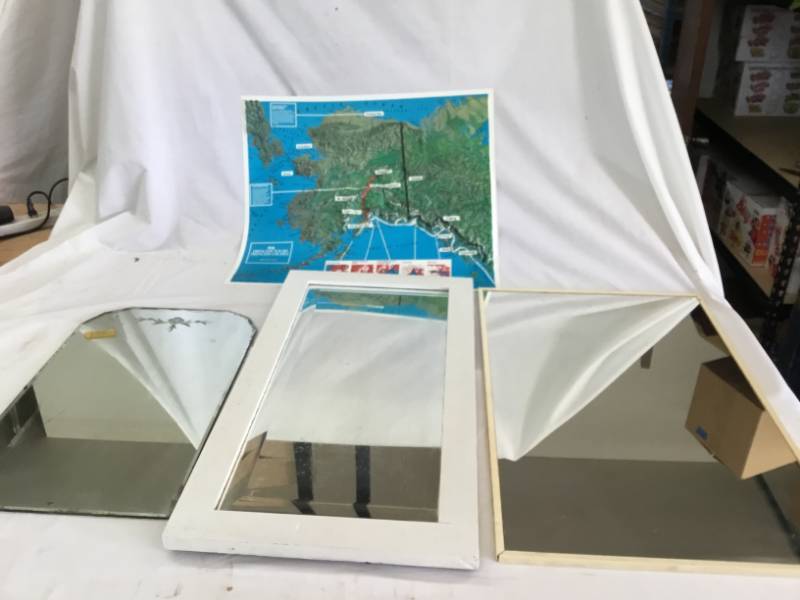 lot 13 image: 2 Beveled Mirrors and one Mirror with a 3-d map of Alaska