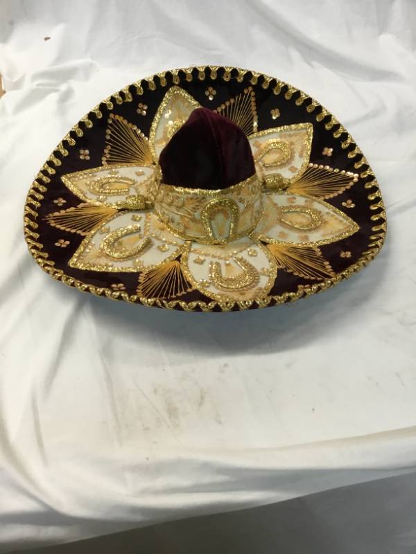 lot 134 image: Sombrero - Pigalle Brand - Deep Red, Gold and White with Horse Shoes