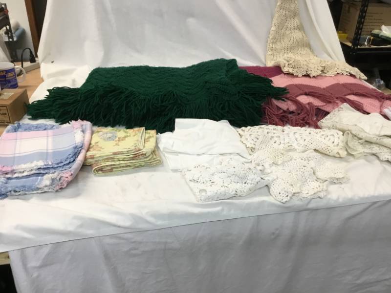 lot 151 image: 2 Handmade Afghans - Doilies, Pillow Case