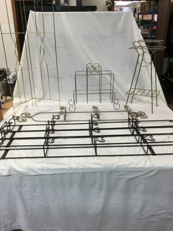 lot 152 image: 5 hanging wall for plates news stand, plant stand and partion