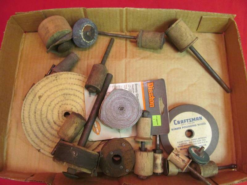lot 49 image: vintage wood polishing wheels, rubber polishing wheel
