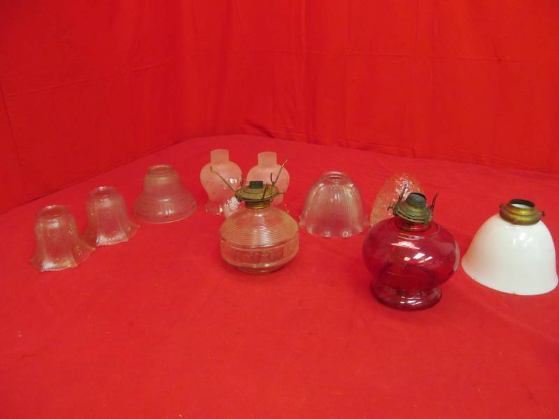 lot 79 image: vintage lightlamp shades oil lamp bases