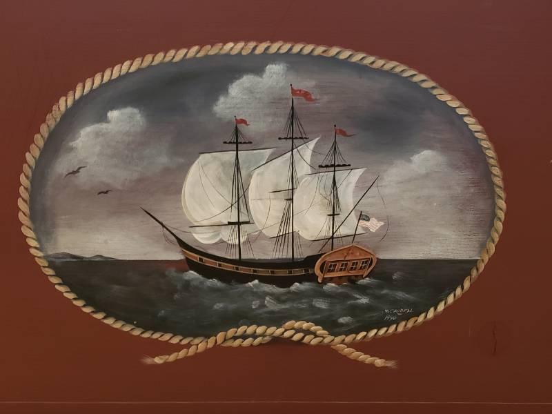 lot 7 image: Handsome Painted and Signed Nautical Cedar Trunk