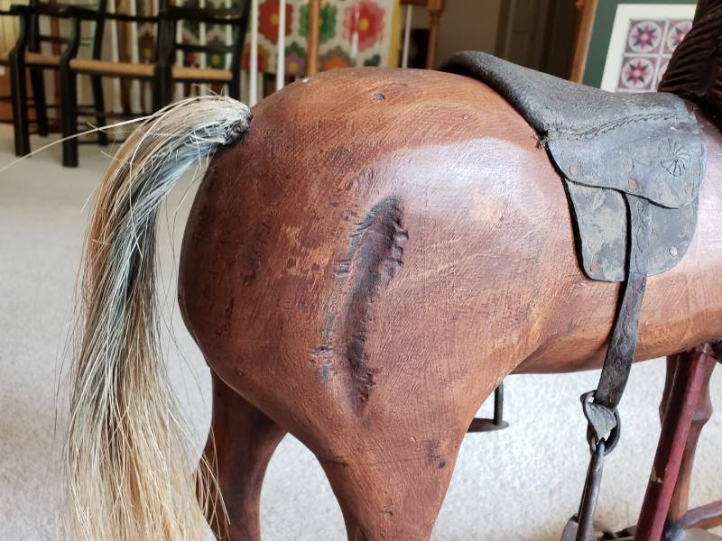 lot 12 image: Antique or Antique Styled Pull Along Horse on a Rocker