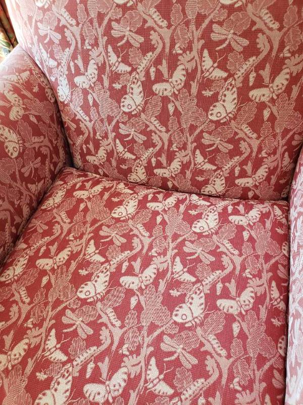 lot 28 image: Upholstered Arm Chair - Butterfly Motif