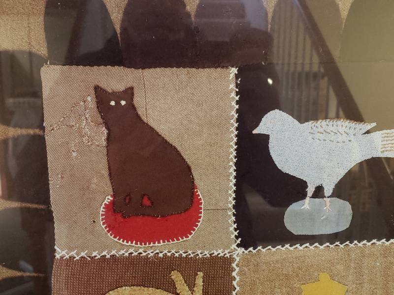 lot 34 image: Primitive Styled Patchwork Quilt Framed Wall Art