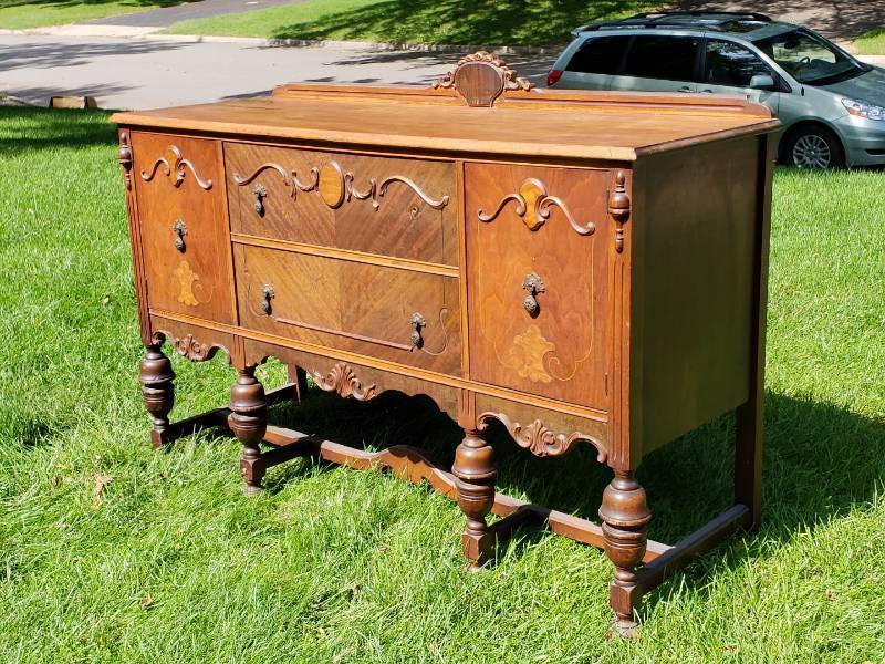 lot 47 image: Gorgeous Antique Sideboard  Buffet w Original Hardware & Fantastic Detail