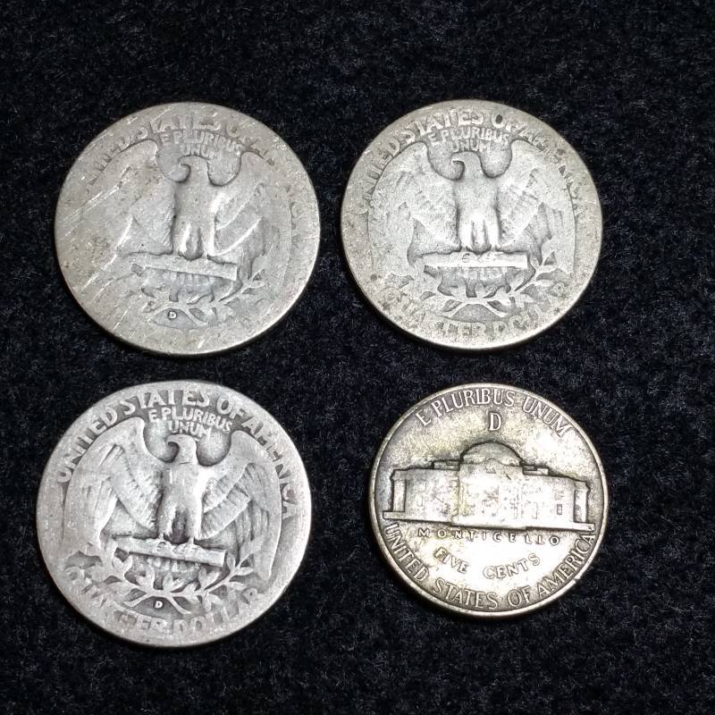 lot 36 image: Silver Coins Washington Silver Quarters, War Nickel