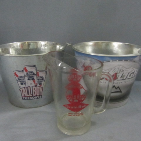 lot 100 image: Grain Belt Pitcher, Beer Buckets