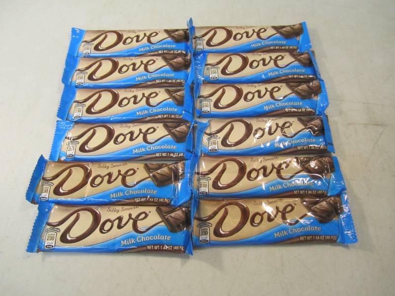 lot 69 image: 12 Dove Milk Chocolate Candy Bars B...