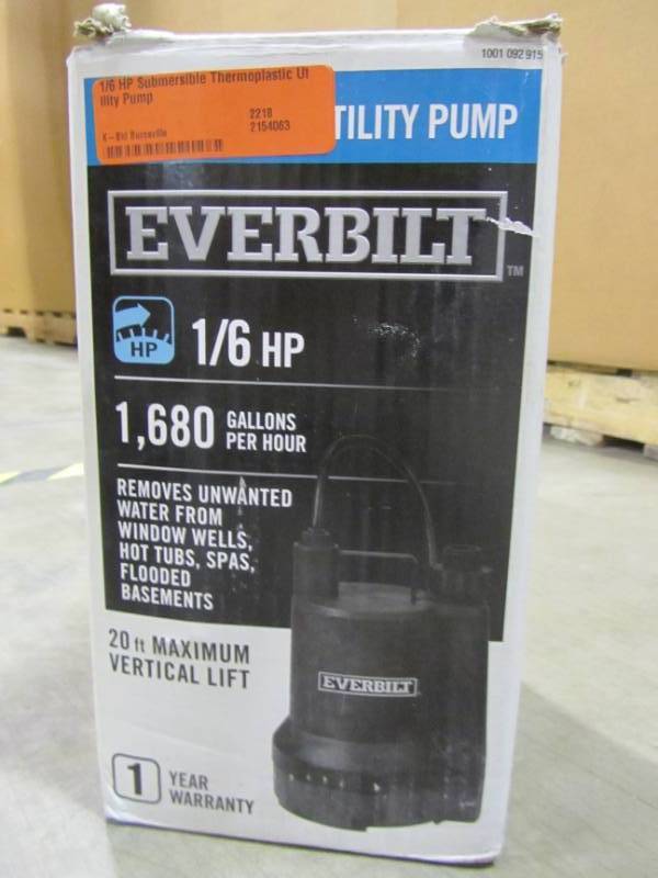 lot 83 image: EVERBILT 16 HP SUBMERSIBLE THERMOPLASTIC UTILITY PUMP